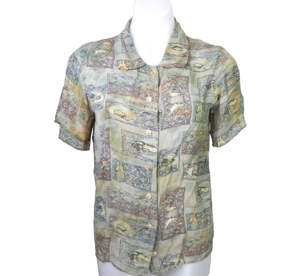 Citron Santa Monica Women's XS Top Renaissance Art Paintings Antique Wash Button